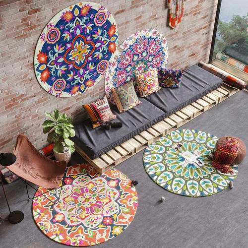 北欧民族风圆形地毯ins卧室客厅床边地毯转椅吊篮地垫