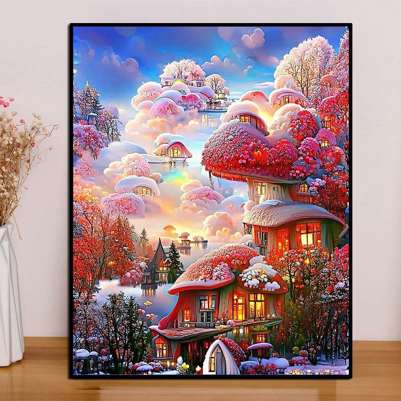 卡通唯美风景钻石画 画2025新款5d手工点贴钻十字绣客厅卧室黏钻