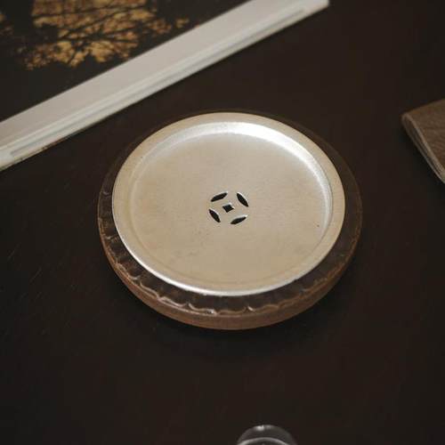 【灰念酱釉半边莲壶承】鎏银复古圆茶承干泡台养壶垫储水壶托茶具