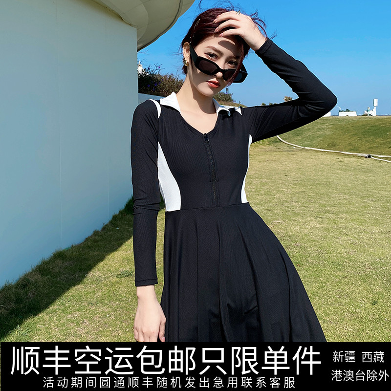 2023新d款泳衣女夏大码连体显瘦长袖防晒保守胖mm遮肚泡温泉运动