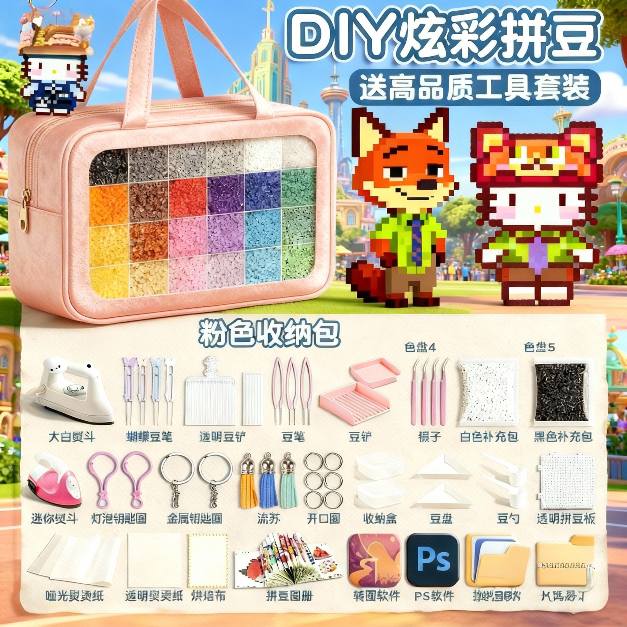 拼豆豆96色20000豆+全套工具