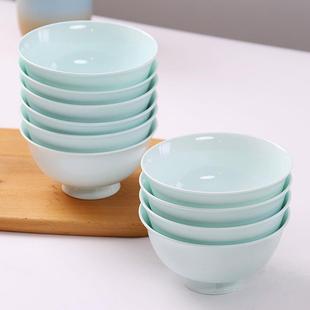 10个装 景德镇微波炉高脚米饭碗骨瓷碗青瓷中式 陶瓷吃饭碗家用套装
