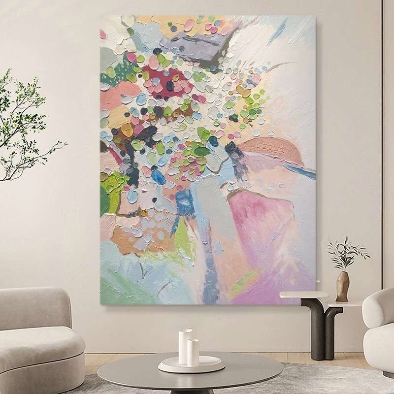 纯手绘油画抽象色块客厅玄关装饰画立体丙烯厚肌理画现代美式挂画图片