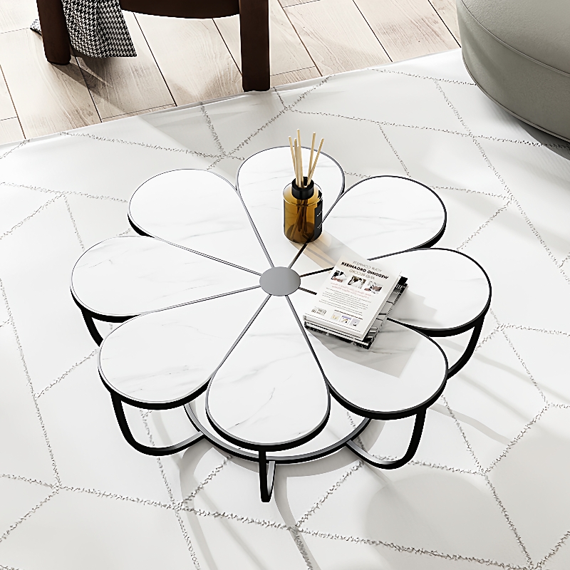 北欧客厅岩板花瓣茶几 家用铁艺小矮桌 艺术轻奢置物小桌子