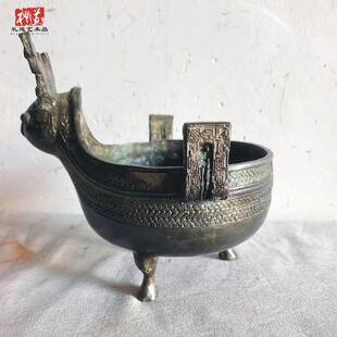 古代青铜器战国云雷纹兽首铜圆鼎摆件桌面装饰影视道具博物馆陈设