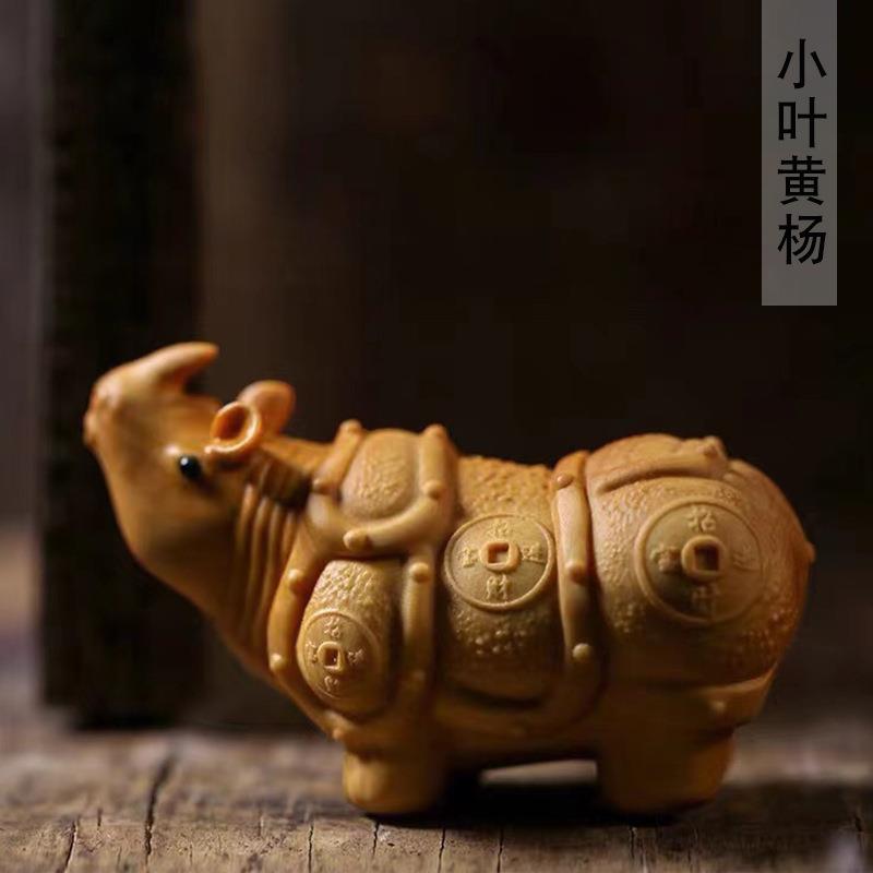 小叶黄杨木犀牛望月手把件 7.2×3.3×4.6书房书桌装饰工艺厂