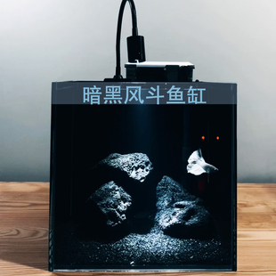 小智世界暗黑鱼缸客厅小型造景生态家用超白O玻璃桌面循环斗鱼缸