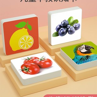 早教卡片宝宝益智儿童动物颜色实物认知卡训练闪卡婴幼.儿识物玩
