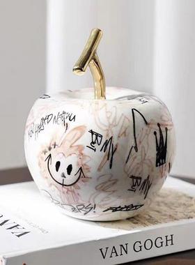 现代北欧陶瓷彩绘水果创意摆件卡通动物装饰品儿童房桌面样板间