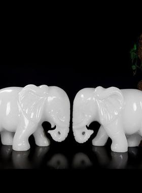纯天然白色大理石大象饰品，吸水性大象一对，客厅，卫生间，浴室