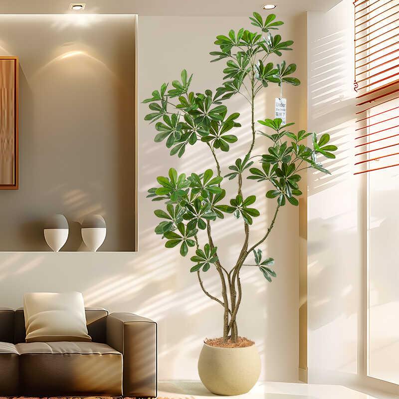 鸭脚木高级彷生绿植造景客厅氛围沙发旁边落地装饰摆饰假树盆栽