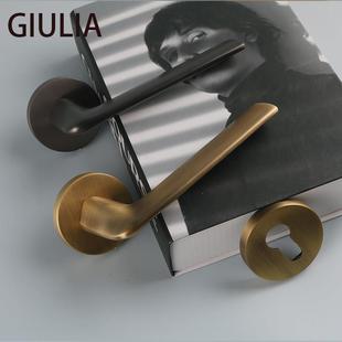 意大利黄铜轻奢古铜色黑色室内门锁现代简约卧室门法式双开门把手