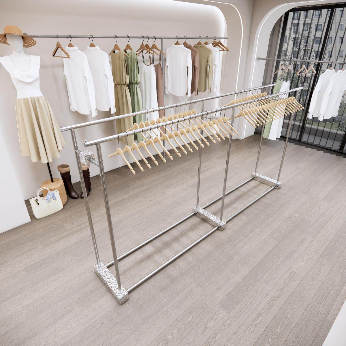 不锈钢水波纹中岛货架展示架衣服陈列架童女装店高级感双排挂衣架