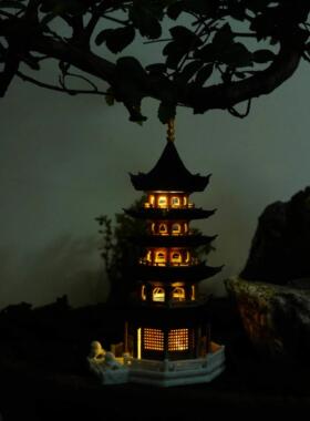 五层八宝塔-中式古风庭院建筑水陆景观水族鱼缸假山盆景造景摆件