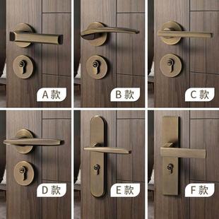 青古铜色室内卧室房门锁通用型复古分体静音磁吸新中式家用门把手