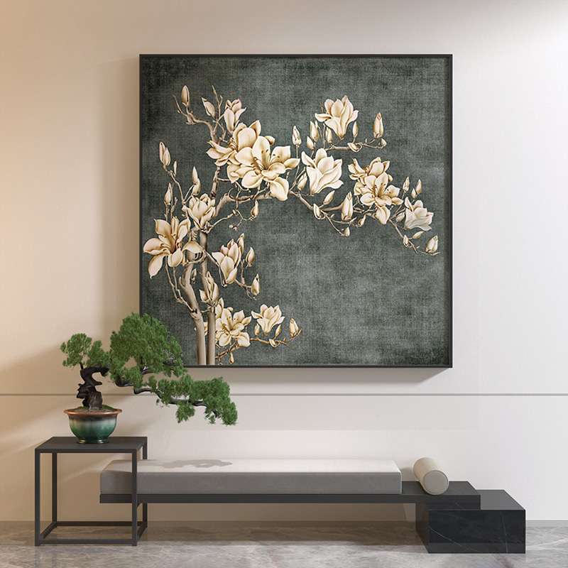 中式酒店挂画壁画餐厅玄关新客厅古典中国复古装饰画方形玉兰花风图片