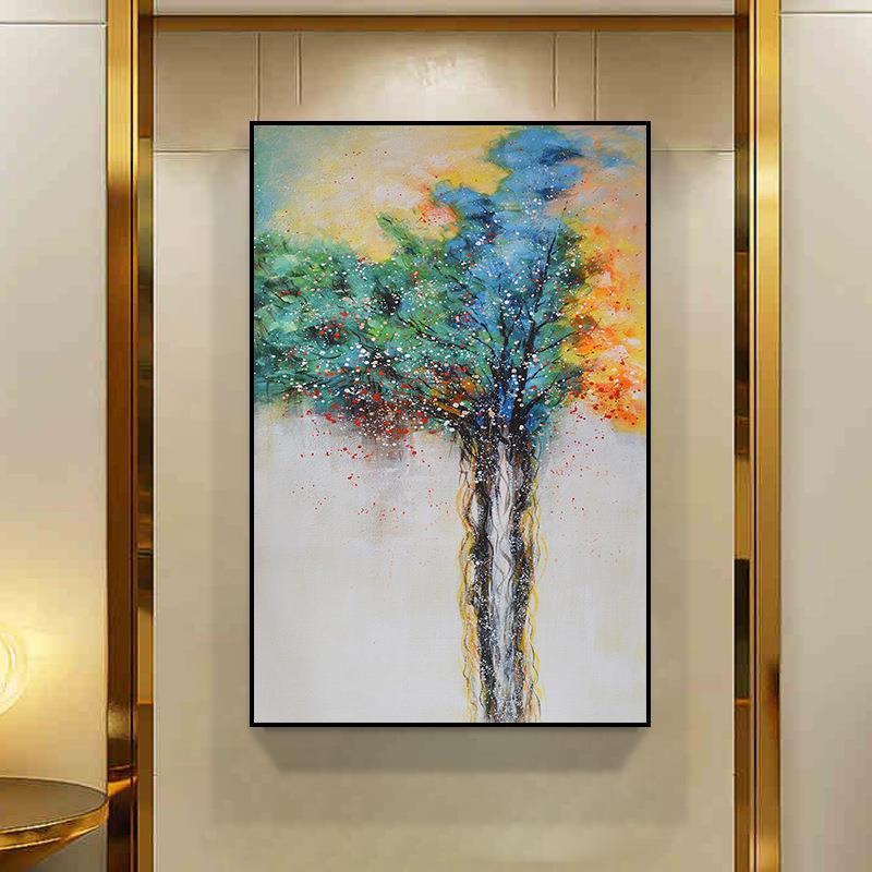 摇钱树装饰画竖版发财树挂画欧式走廊过道壁画进门玄关画招财风水图片