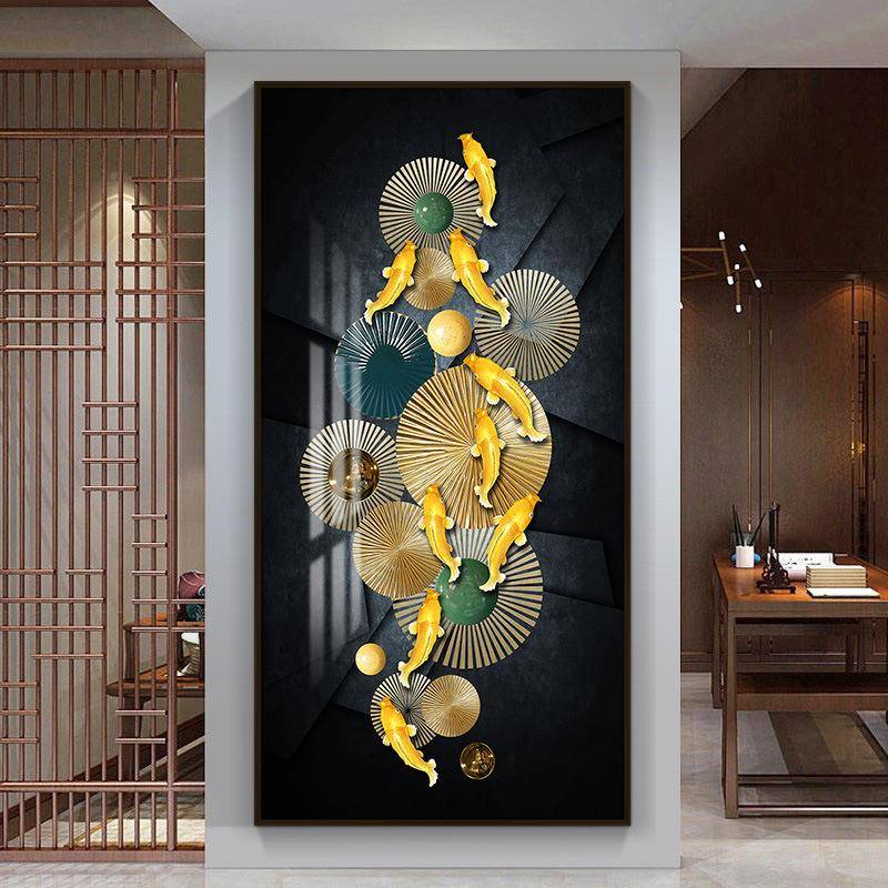 图玄关装饰画家装走廊过道店竖版壁画新中式酒别墅xxg10大尺寸鱼图片