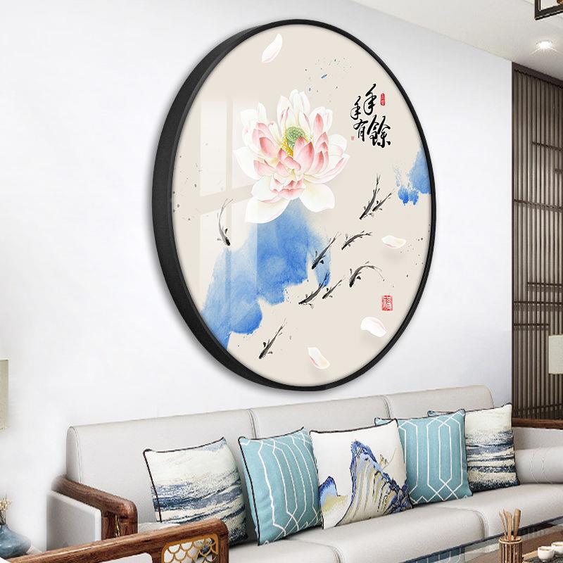 形新中式圆玄画关酒鲤店走廊过道鱼图寓意好进门挂MH13锦装饰画图片