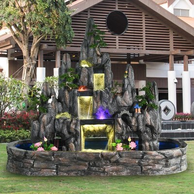 大型假山流水喷泉瀑布造景户外别墅庭院花园室内会所落地摆件景观