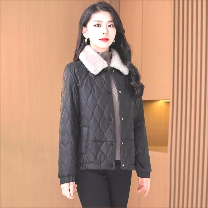 不裂皮免洗羽绒棉服女短款皮衣秋冬新款时尚洋气减龄百搭加厚外套