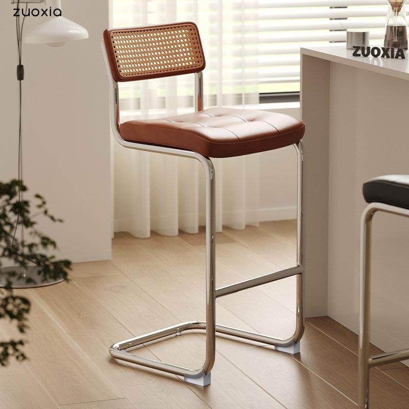 左下瓦西里吧椅北欧复古家用现代简约藤编吧台椅不锈钢靠背高脚椅,住宅家具,家用高脚椅,淘宝优惠券,粉丝福利购,淘宝优惠卷