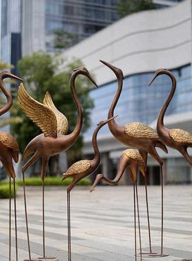 户外仿真仙鹤雕塑玻璃钢园林景观小品装饰水池庭院草坪落地大摆件