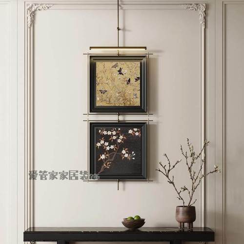 法式复古玄关画餐厅金属吊杆画样板房高端灯画卧室墙面装饰品挂饰