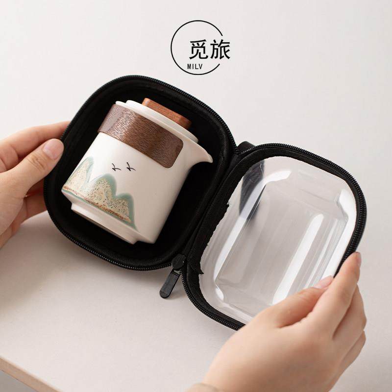 国潮一壶二杯旅行茶具快客杯套装可携式户外旅游陶瓷茶具泡茶壶礼,餐饮具,旅行茶具,淘宝优惠券,粉丝福利购,淘宝优惠卷