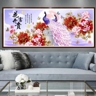 5d钻石画2024新款满钻花开富贵牡丹大幅客厅水晶粘点贴砖十字绣