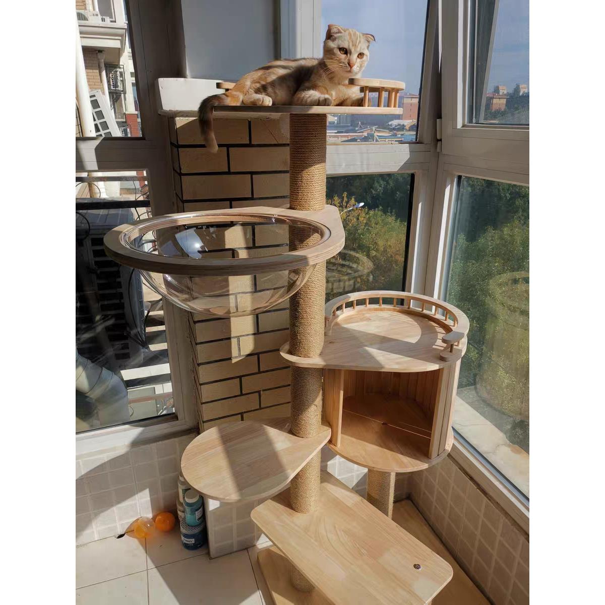 伊萌实木四季通用猫别墅猫窝猫树一体猫爬架太空舱猫咪架子猫抓柱