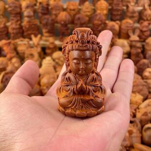 天然崖柏实木雕刻莲花观音文玩手把件宝宝佛观音菩萨家居装饰摆件