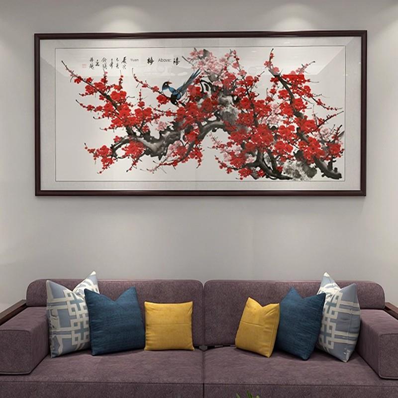快乐眉毛新中国风客厅装饰画沙发背景墙壁画花鸟梅花巨幅挂画