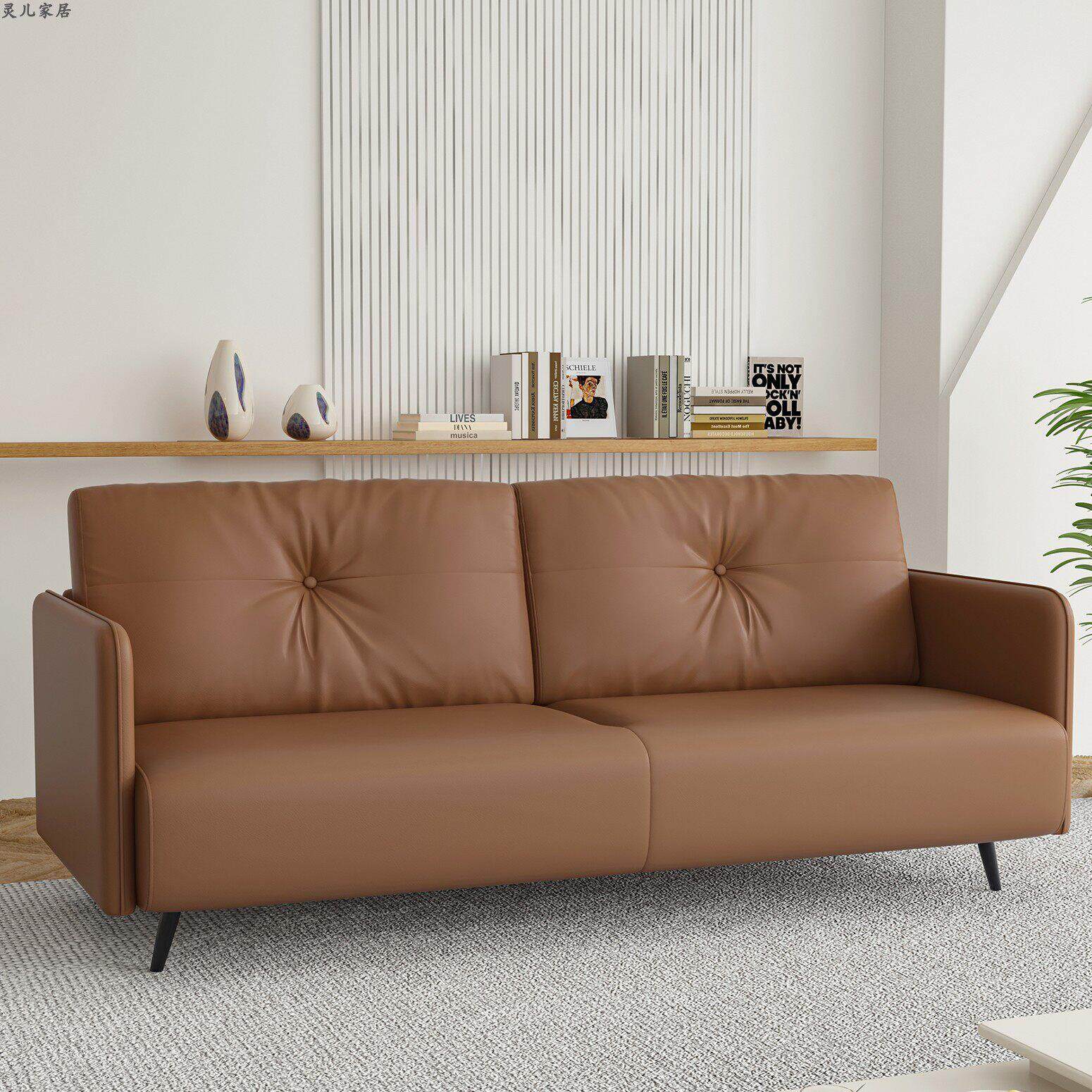 小户型客厅沙发现代简约出租房公寓直排长版皮艺办公室休息区接待