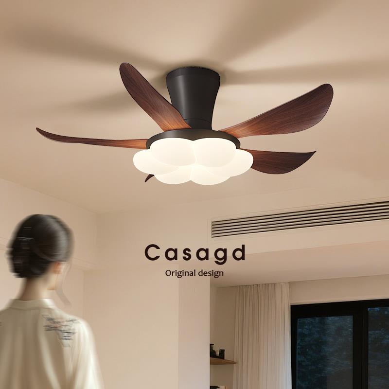 中古风胡桃木色实木风扇灯新中式静音卧室书房客厅吊扇灯CASAGD
