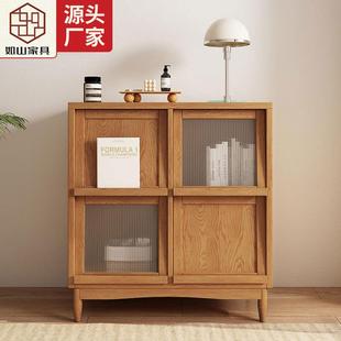 侘寂风实木四斗柜餐边柜储物玻璃门柜白蜡木现代简约轻奢家具 日式