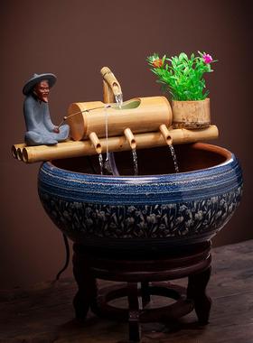 鱼滤池循环水景观摆件简约现代创意竹流水陶瓷缸氧合