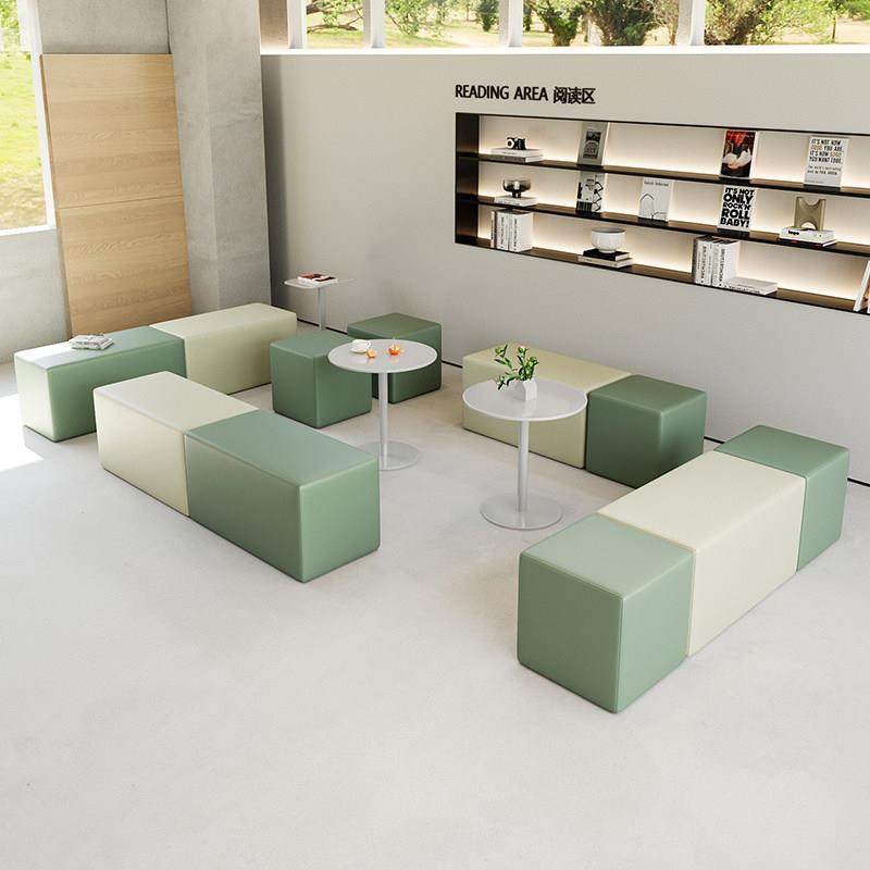 培训机构早教中心休息区接待等候长条窄椅座椅无靠背小沙发凳组合