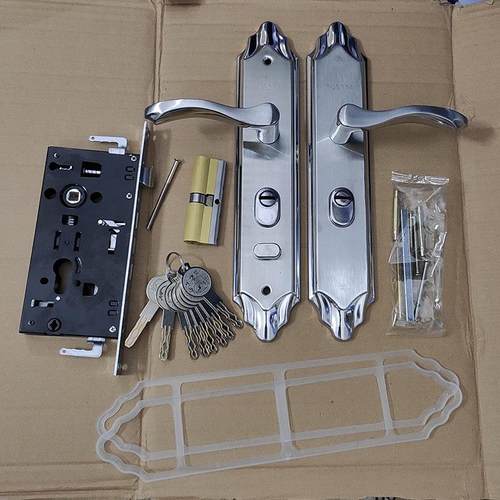 整套304不锈钢门锁C级锁芯防盗门大门木门换锁通用型面板把手锁体