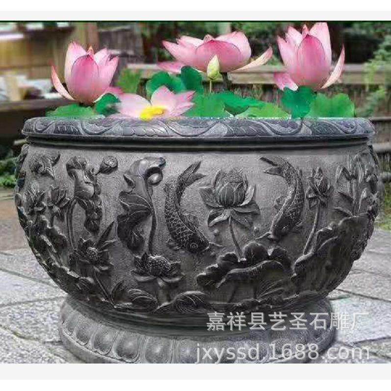 厂家低价直销石雕鱼缸水缸石雕花盆青石仿古石雕作品庭院摆件
