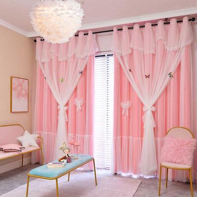 体网红双层布纱一镂空星公飘主风少00763女儿童卧室客厅窗全遮光