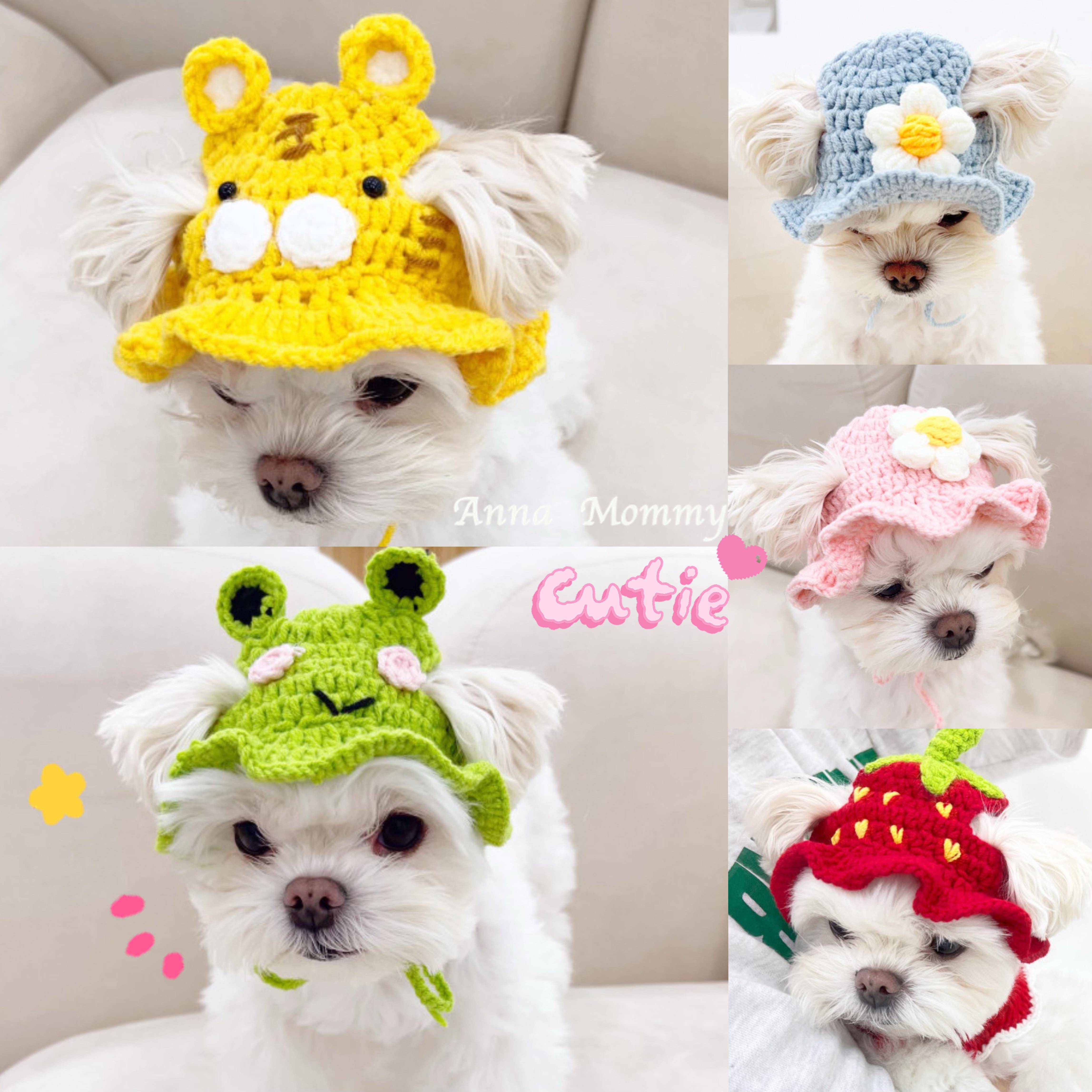 宠物帽子狗狗头饰可爱猫咪头套露耳朵手工编织毛线装饰品变装帽