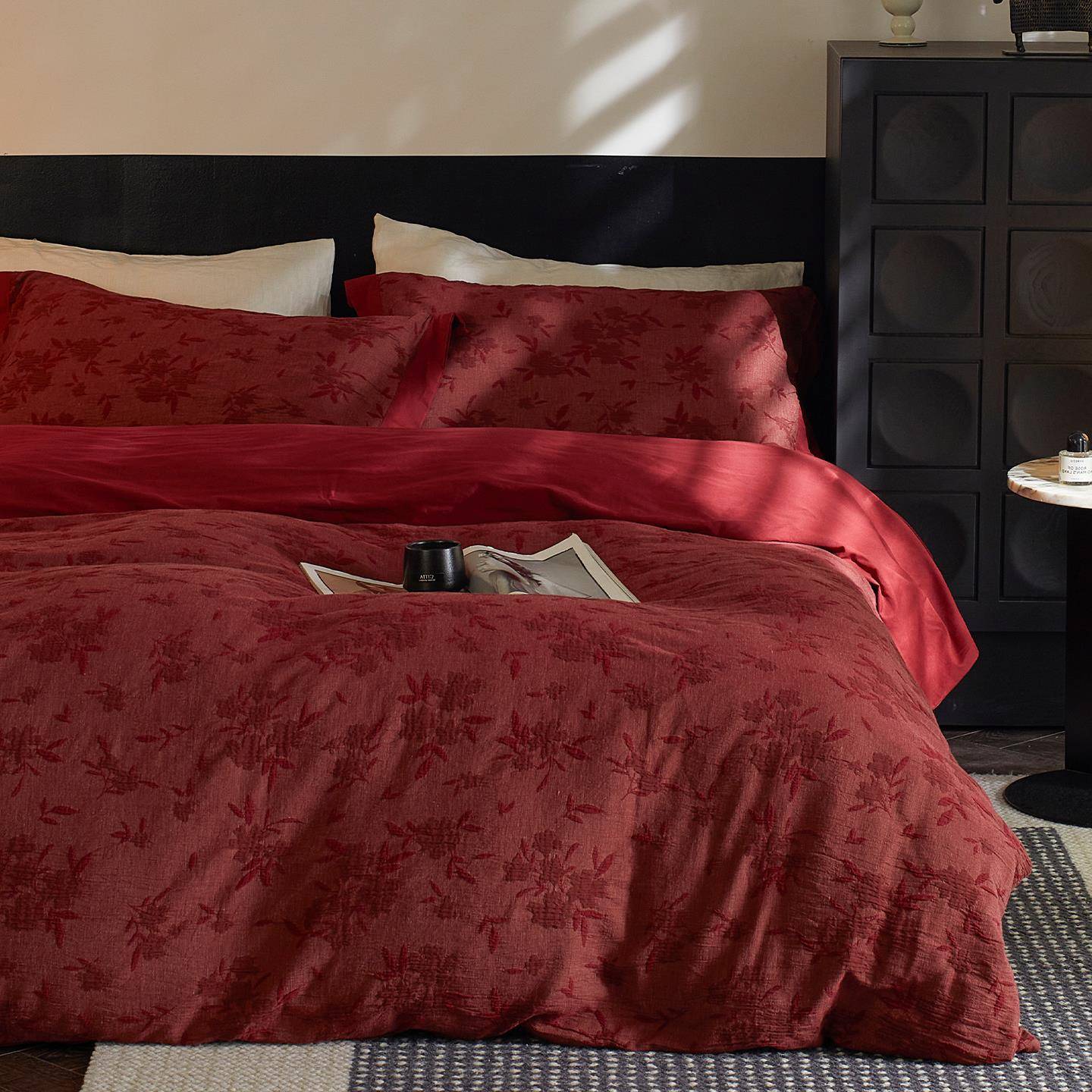 中古风~红色结婚四件套纯棉床单被套年轻人婚庆婚房日常可用床品