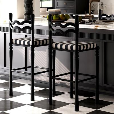 法式复古吧台椅中古布艺55cm高岛台椅子北欧实木家用设计师高脚椅