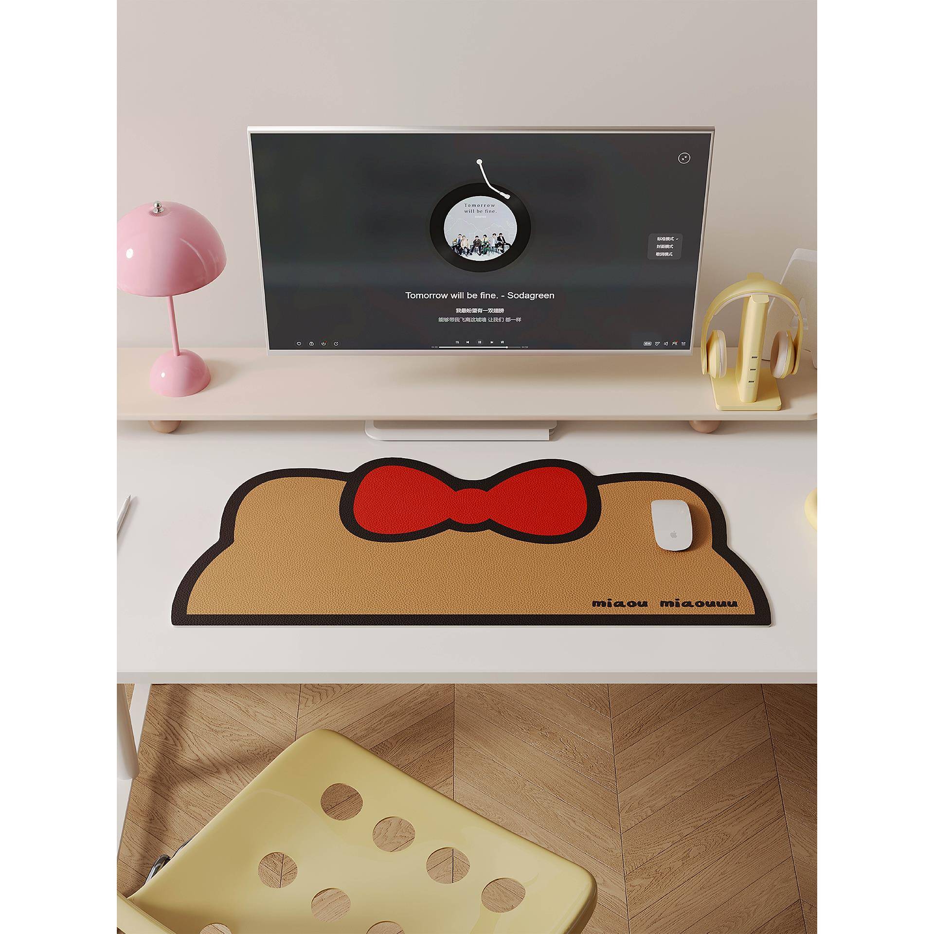 黑色皮革Kt猫超大鼠标垫家庭女孩高望办公室电脑工作站桌面垫防水