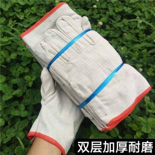 双层帆布全衬24道线手套加厚耐磨电焊工机械工作劳保防护用品