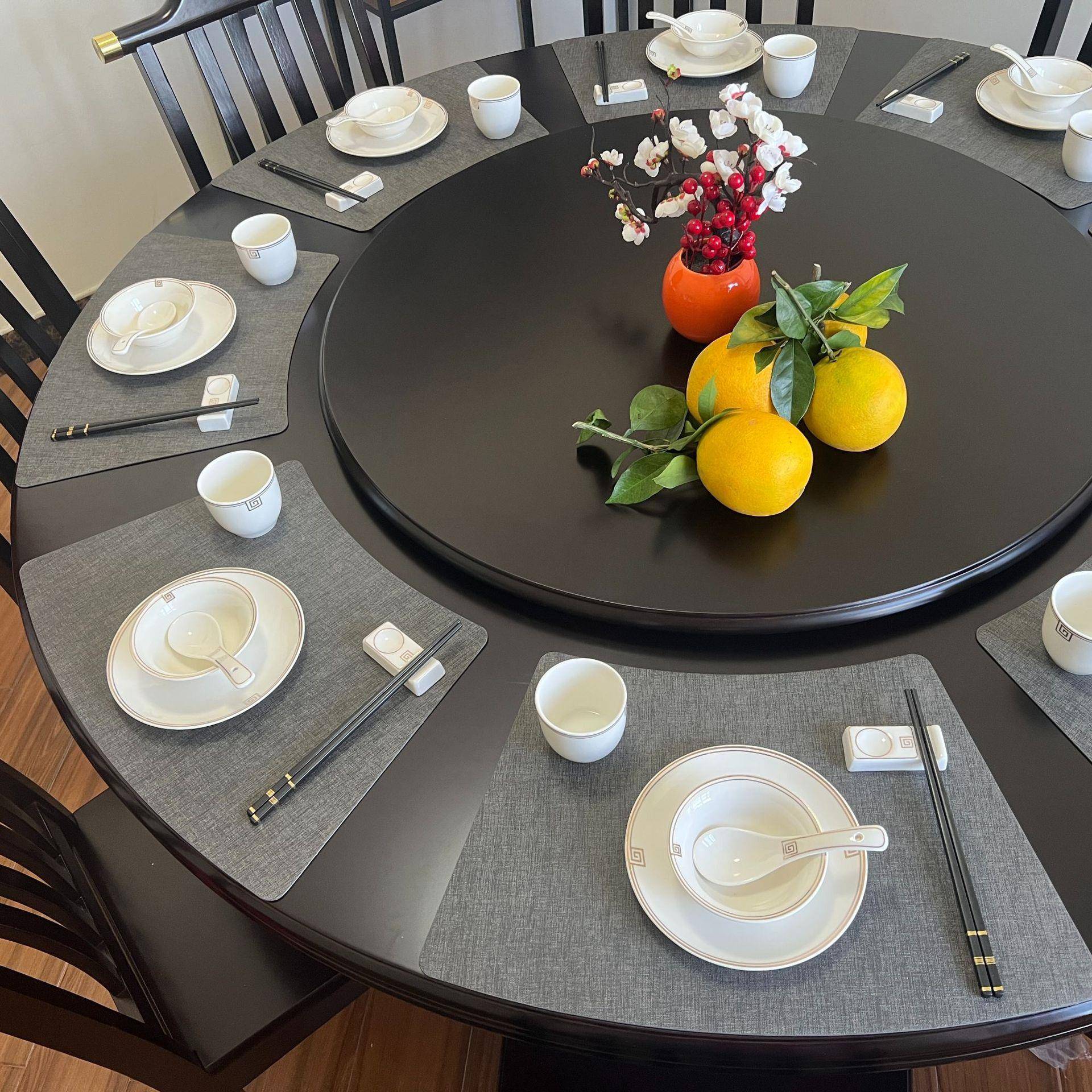 扇形细布纹餐垫新中式酒店高端餐垫隔热餐桌垫防水防油家用餐具垫