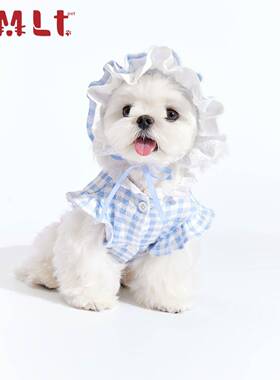 「CMLT PET」蓝白格针织宠物背心宠物帽狗狗猫咪衣服太阳帽防晒