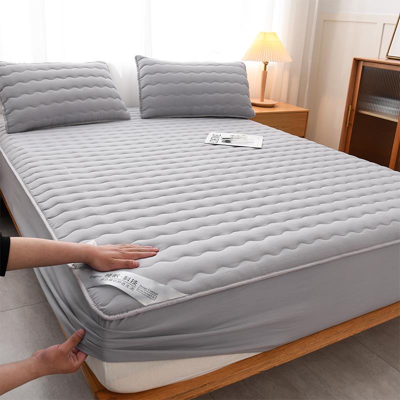 新款四季加厚夹棉床笠三件套席梦思保护套床垫隔脏套纯色防滑床单