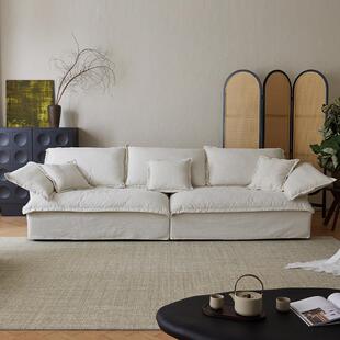 奶油秋池沙发棉麻布艺客厅中古风Cloud云沙发直排亚麻可拆洗沙发